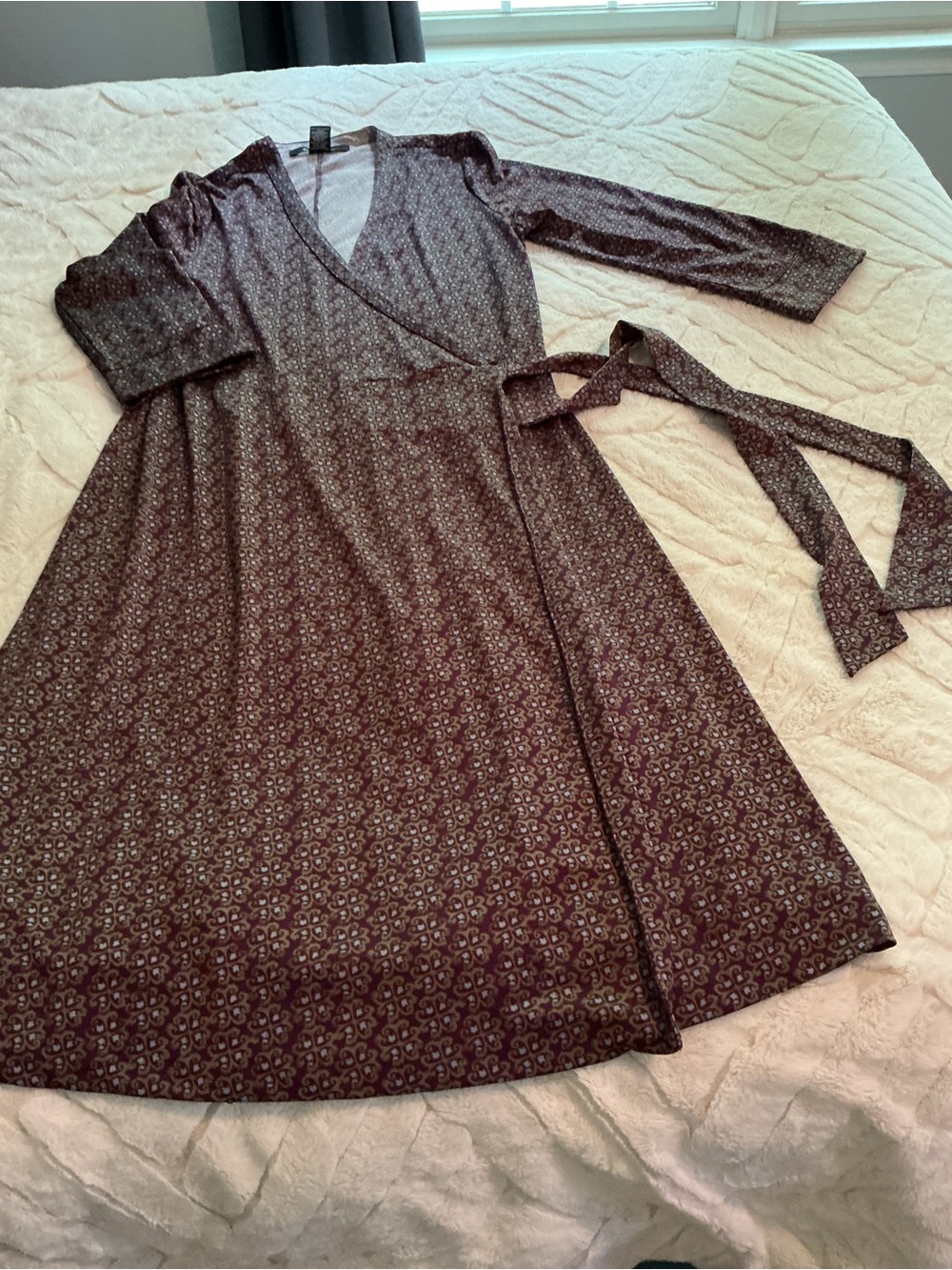 Madison Studio Brown Floral Print Wrap Dress, Long Sleeve